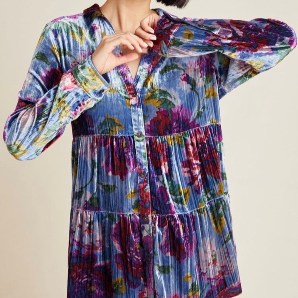 Anthropologie Maeve Reverie Tiered Velvet Tunic XS